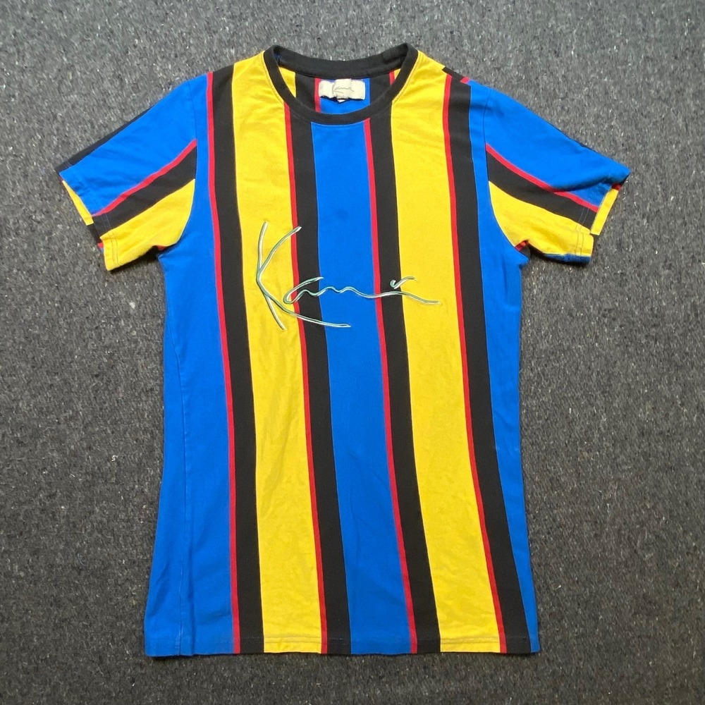 Karl Kani Retro Streetwear Mens Size M Multicolor Striped Logo T-Shirt
